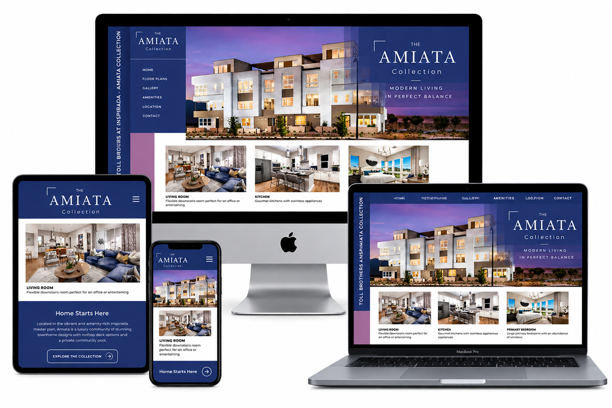 Amiata website system presented across desktop, laptop, tablet, and mobile devices