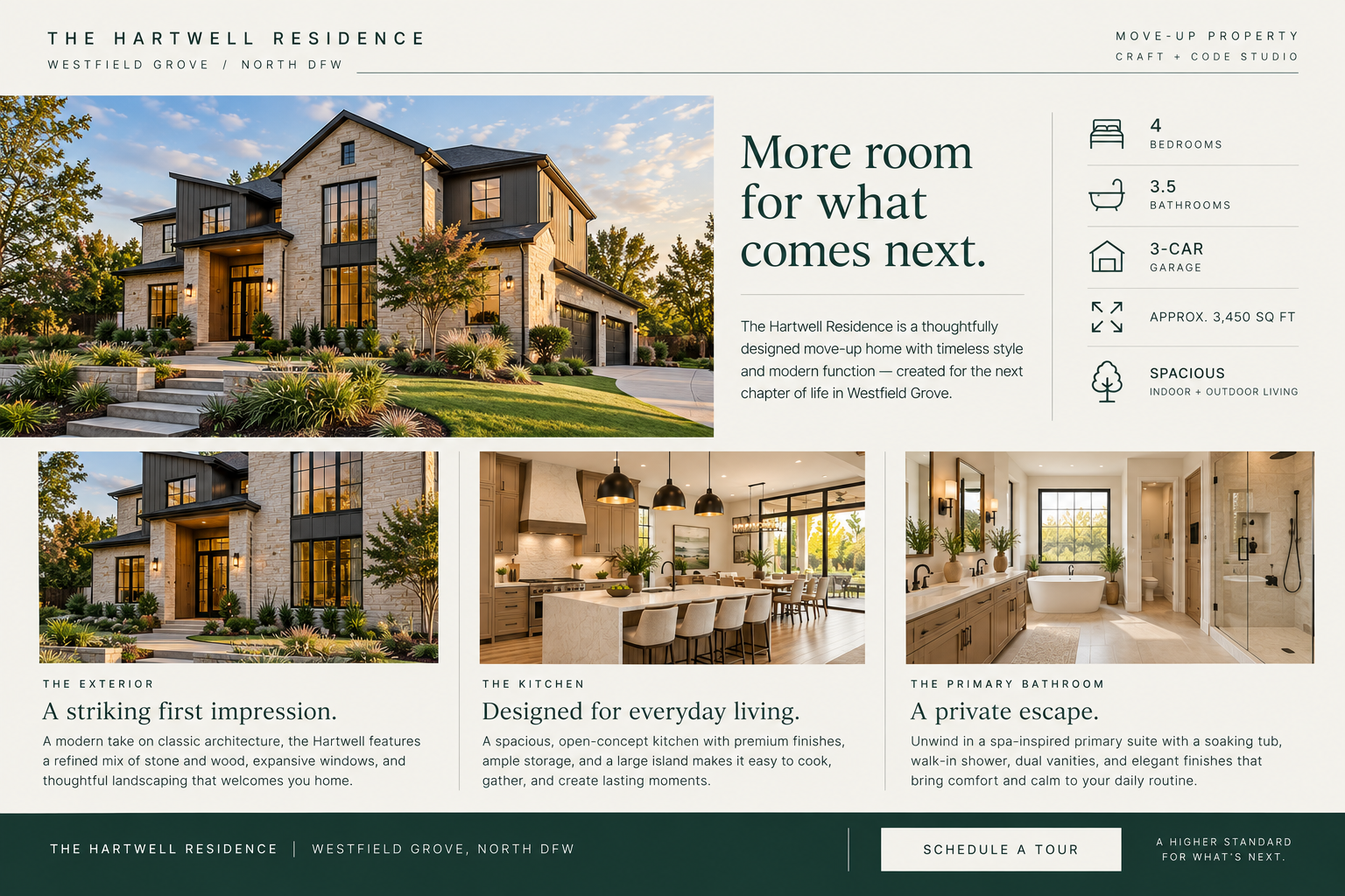 Hartwell Residence property and lifestyle sheet presenting the primary message hierarchy