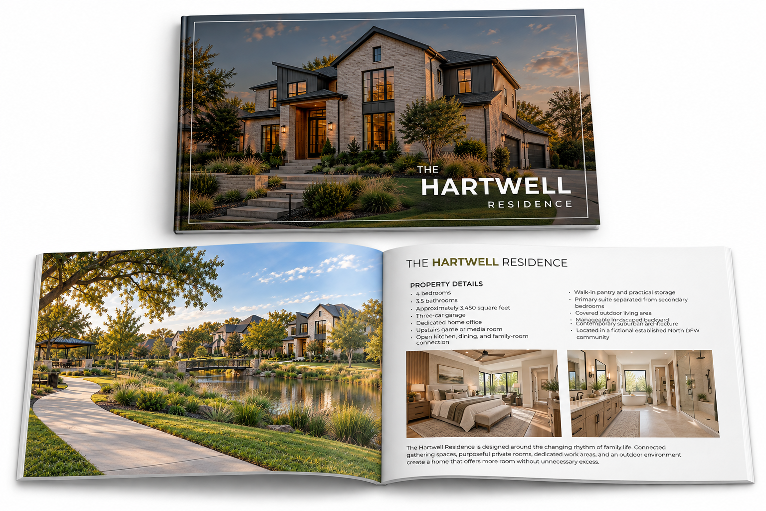 Hartwell Residence brochure cover and editorial property spread