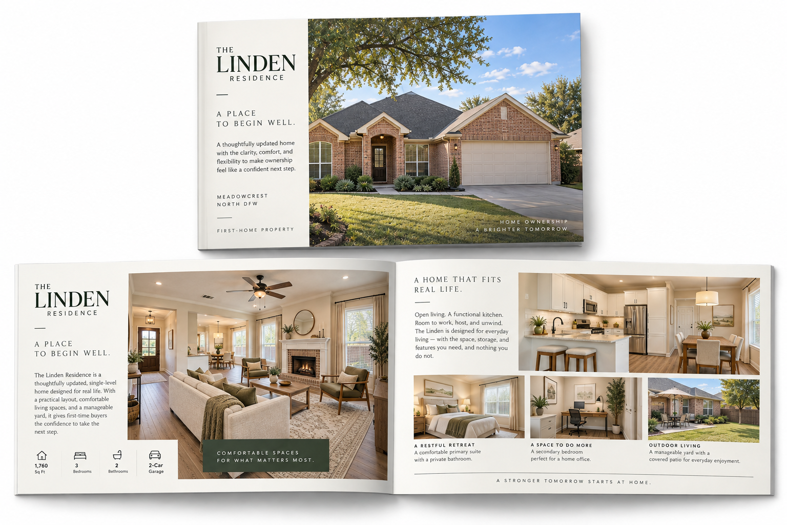 The Linden Residence brochure cover and interior editorial spread