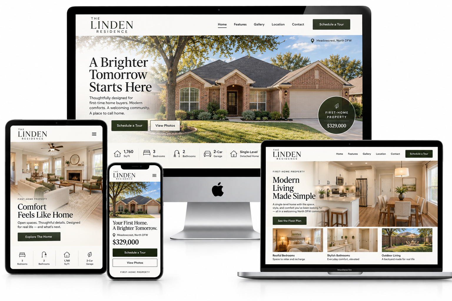The Linden Residence digital presence across desktop, laptop, tablet, and mobile devices