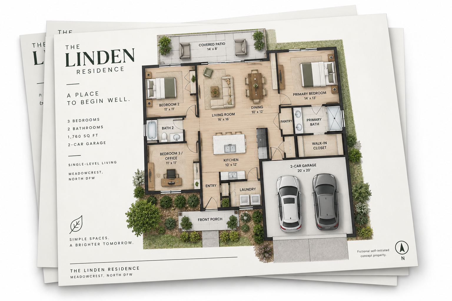 The Linden Residence single-level floor plan presentation