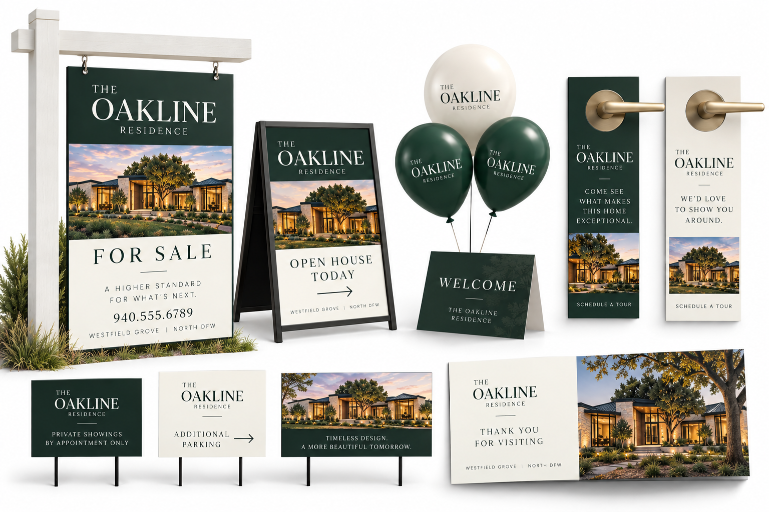 Oakline Residence property signage, directional sign, and door-hanger system